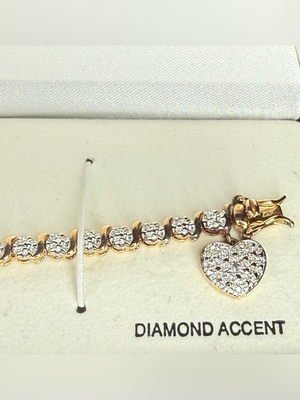Heart Charm Tennis Bracelet with Diamond Accents